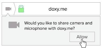 popup from doxy.me asking for permission to access camera and microphone